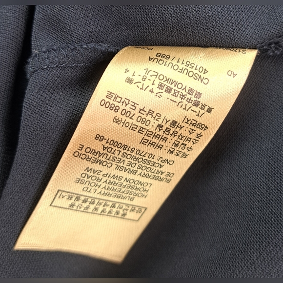 Burberry Men's Polo Shirt Navy Fine Mesh Gold Metal Equestrian Knight XS - Picture 14 of 16